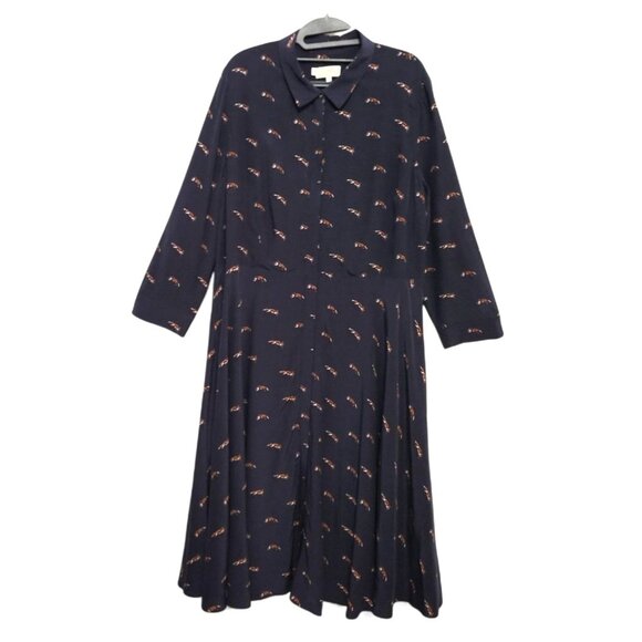 Hobbs London Lainey Shirt Dress Navy Blue Fox Print - Picture 3 of 15